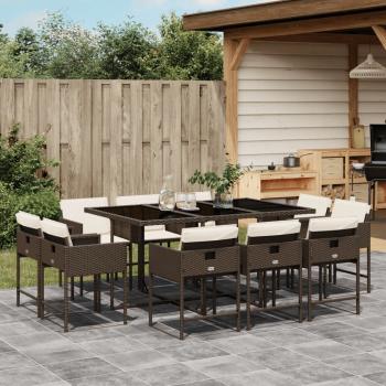 ARDEBO.de - 11-tlg. Garten-Essgruppe mit Kissen Braun Poly Rattan