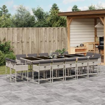 ARDEBO.de - 15-tlg. Garten-Essgruppe mit Kissen Hellgrau Poly Rattan