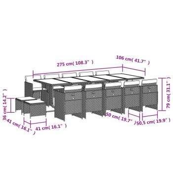 15-tlg. Garten-Essgruppe mit Kissen Beigemischung Poly Rattan