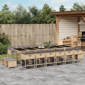 ARDEBO.de - 17-tlg. Garten-Essgruppe mit Kissen Beigemischung Poly Rattan