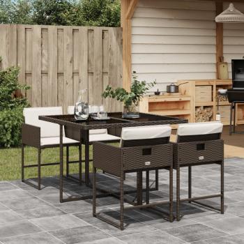 ARDEBO.de - 5-tlg. Garten-Essgruppe mit Kissen Braun Poly Rattan