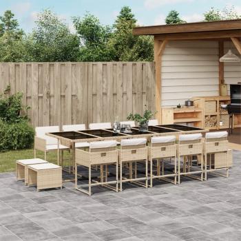 ARDEBO.de - 15-tlg. Garten-Essgruppe mit Kissen Beige Poly Rattan