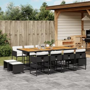 ARDEBO.de - 13-tlg. Garten-Essgruppe mit Kissen Schwarz Poly Rattan