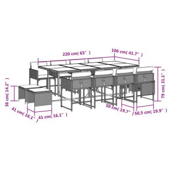 13-tlg. Garten-Essgruppe mit Kissen Schwarz Poly Rattan