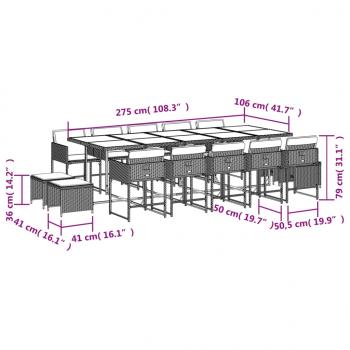 15-tlg. Garten-Essgruppe mit Kissen Beigemischung Poly Rattan