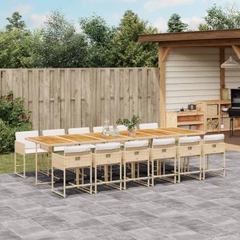 ARDEBO.de - 13-tlg. Garten-Essgruppe mit Kissen Beige Poly Rattan