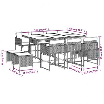 11-tlg. Garten-Essgruppe mit Kissen Hellgrau Poly Rattan