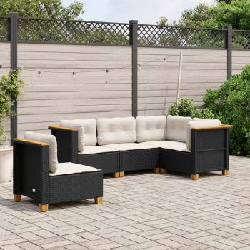 ARDEBO.de - 5-tlg. Garten-Sofagarnitur mit Kissen Schwarz Poly Rattan