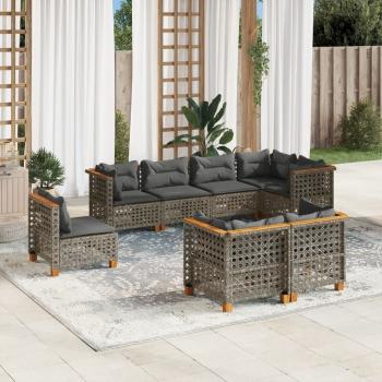 ARDEBO.de - 8-tlg. Garten-Sofagarnitur mit Kissen Grau Poly Rattan