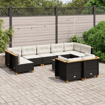 ARDEBO.de - 10-tlg. Garten-Sofagarnitur mit Kissen Schwarz Poly Rattan