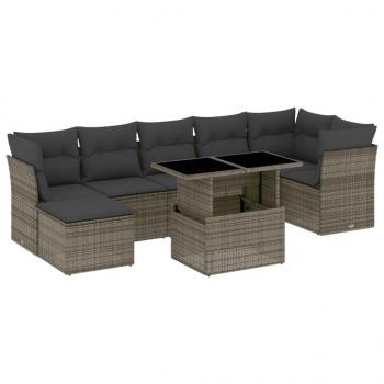 8-tlg. Garten-Sofagarnitur mit Kissen Grau Poly Rattan