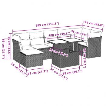 8-tlg. Garten-Sofagarnitur mit Kissen Grau Poly Rattan