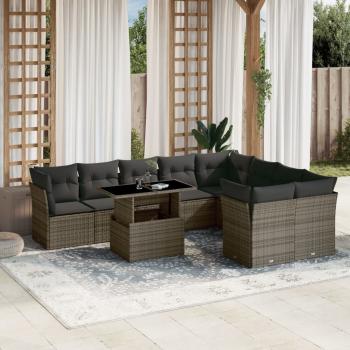 ARDEBO.de - 10-tlg. Garten-Sofagarnitur mit Kissen Grau Poly Rattan