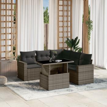 ARDEBO.de - 6-tlg. Garten-Sofagarnitur mit Kissen Grau Poly Rattan