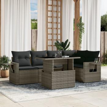 ARDEBO.de - 6-tlg. Garten-Sofagarnitur mit Kissen Grau Poly Rattan