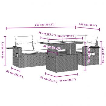 6-tlg. Garten-Sofagarnitur mit Kissen Grau Poly Rattan