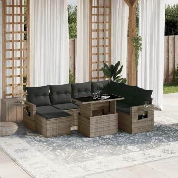 ARDEBO.de - 8-tlg. Garten-Sofagarnitur mit Kissen Grau Poly Rattan