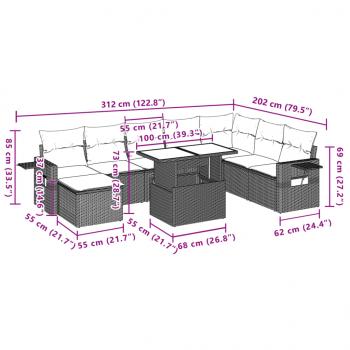 9-tlg. Garten-Sofagarnitur mit Kissen Grau Poly Rattan