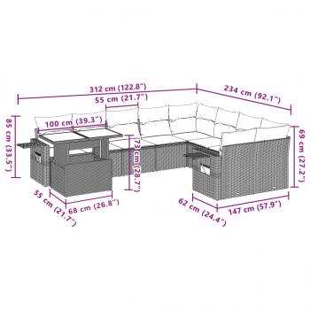 10-tlg. Garten-Sofagarnitur mit Kissen Grau Poly Rattan