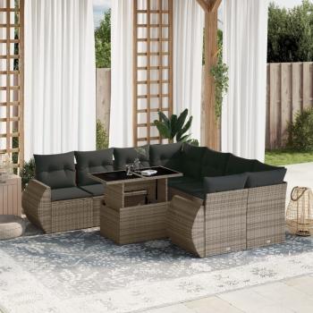 ARDEBO.de - 9-tlg. Garten-Sofagarnitur mit Kissen Grau Poly Rattan