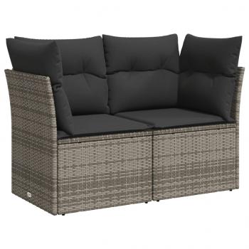 9-tlg. Garten-Sofagarnitur mit Kissen Grau Poly Rattan