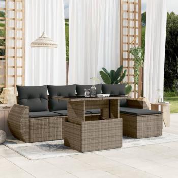 ARDEBO.de - 6-tlg. Garten-Sofagarnitur mit Kissen Grau Poly Rattan