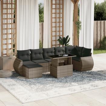 ARDEBO.de - 8-tlg. Garten-Sofagarnitur mit Kissen Grau Poly Rattan