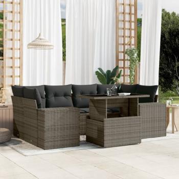 ARDEBO.de - 7-tlg. Garten-Sofagarnitur mit Kissen Grau Poly Rattan