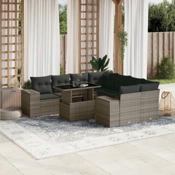 ARDEBO.de - 9-tlg. Garten-Sofagarnitur mit Kissen Grau Poly Rattan