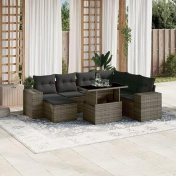 ARDEBO.de - 8-tlg. Garten-Sofagarnitur mit Kissen Grau Poly Rattan