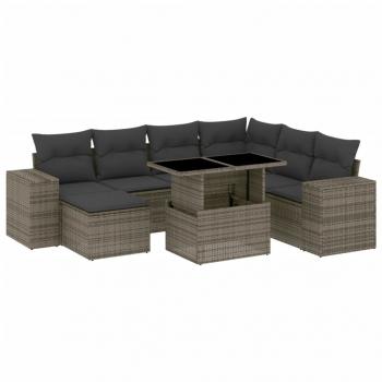 8-tlg. Garten-Sofagarnitur mit Kissen Grau Poly Rattan