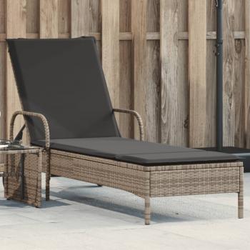 ARDEBO.de - Sonnenliege mit Rollen und Auflage Grau Poly Rattan