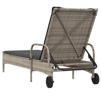 Sonnenliege mit Rollen und Auflage Grau Poly Rattan