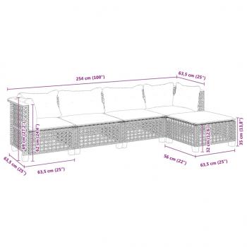 5-tlg. Garten-Sofagarnitur mit Kissen Grau Poly Rattan