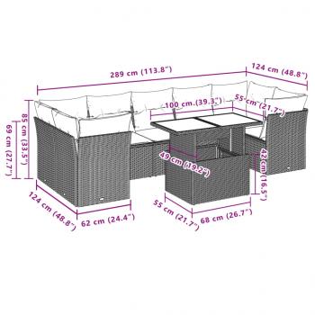 8-tlg. Garten-Sofagarnitur mit Kissen Grau Poly Rattan