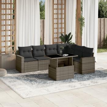 ARDEBO.de - 7-tlg. Garten-Sofagarnitur mit Kissen Grau Poly Rattan