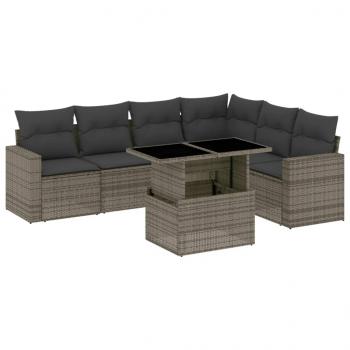 7-tlg. Garten-Sofagarnitur mit Kissen Grau Poly Rattan