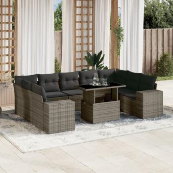 ARDEBO.de - 10-tlg. Garten-Sofagarnitur mit Kissen Grau Poly Rattan