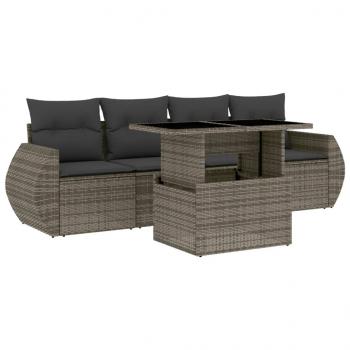 5-tlg. Garten-Sofagarnitur mit Kissen Grau Poly Rattan