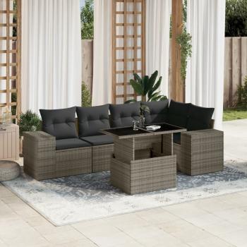 ARDEBO.de - 6-tlg. Garten-Sofagarnitur mit Kissen Grau Poly Rattan