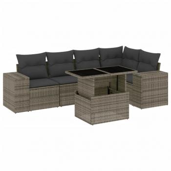 6-tlg. Garten-Sofagarnitur mit Kissen Grau Poly Rattan