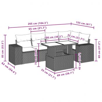 6-tlg. Garten-Sofagarnitur mit Kissen Grau Poly Rattan