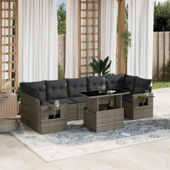 ARDEBO.de - 8-tlg. Garten-Sofagarnitur mit Kissen Grau Poly Rattan