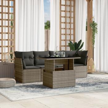 ARDEBO.de - 5-tlg. Garten-Sofagarnitur mit Kissen Grau Poly Rattan