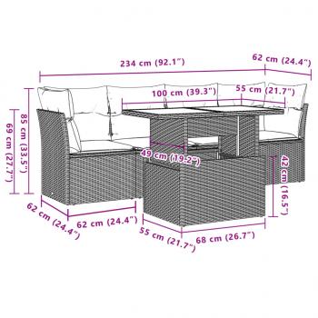 5-tlg. Garten-Sofagarnitur mit Kissen Grau Poly Rattan