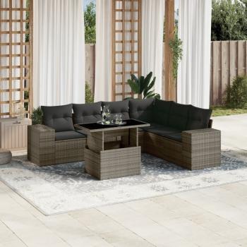 ARDEBO.de - 7-tlg. Garten-Sofagarnitur mit Kissen Grau Poly Rattan