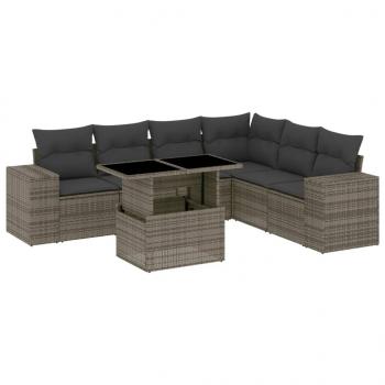 7-tlg. Garten-Sofagarnitur mit Kissen Grau Poly Rattan