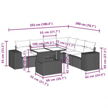 7-tlg. Garten-Sofagarnitur mit Kissen Grau Poly Rattan