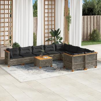 ARDEBO.de - 10-tlg. Garten-Sofagarnitur mit Kissen Grau Poly Rattan