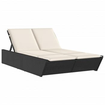 Doppel-Sonnenliege mit Kissen Schwarz Poly Rattan